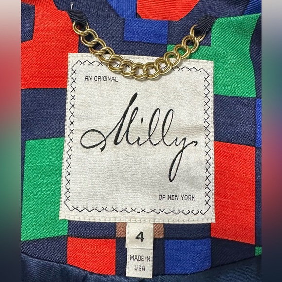 Milly of New York Silk Blend Colorful Block Pattern Trench Coat/Dress - Picture 14 of 16